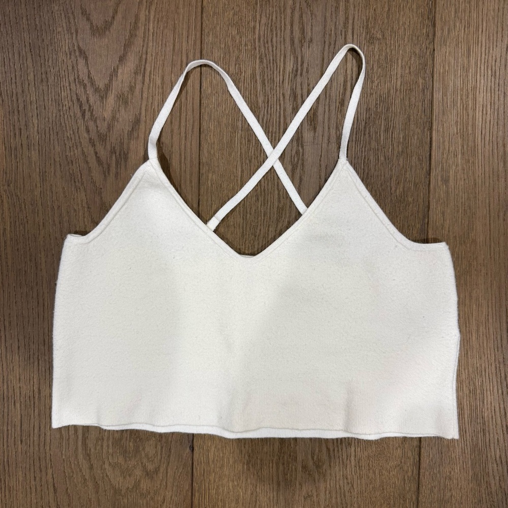 Abercrombie & Fitch White Knit Crisscross Back Cropped Tank Top